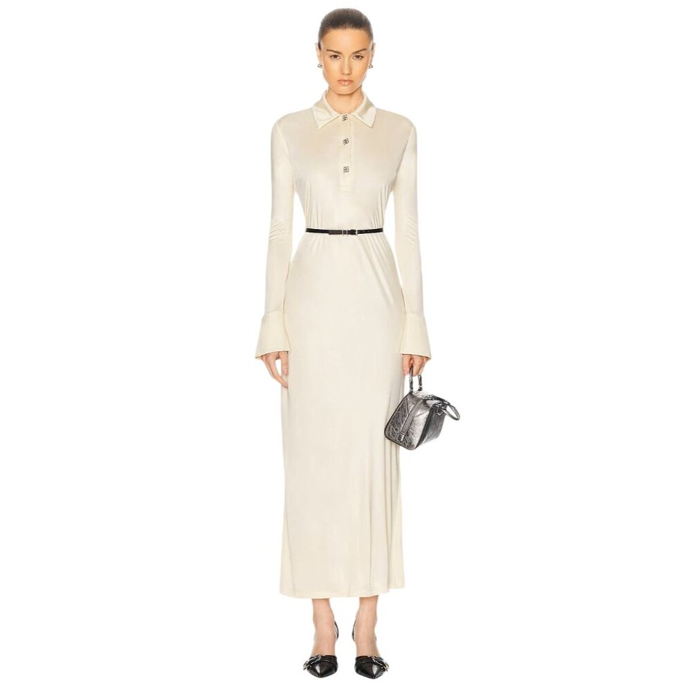 Givenchy Belted Maxi Dress in Ivory 38 New Womens Shirtdress Jersey Long